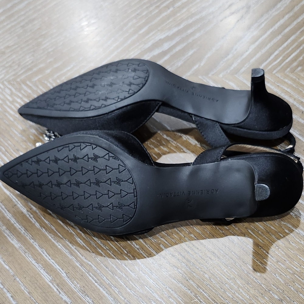 Adrienne Vittadini Black Satin Slingback Heels with Pearl Embellishment - Picture 7 of 9